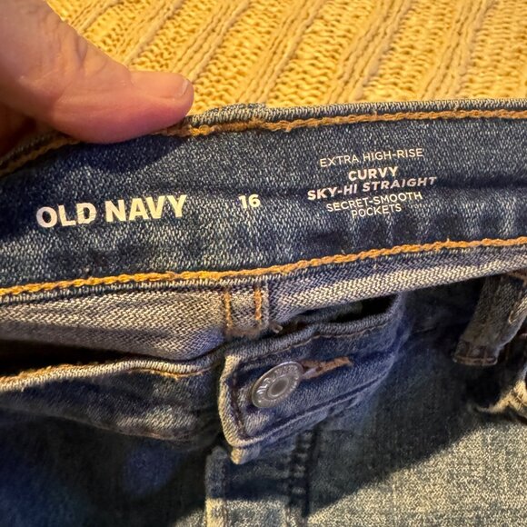 Old Navy button fly extra High Rise Curvy Sky Hi Straight woman’s size 16 blue j - Picture 3 of 7